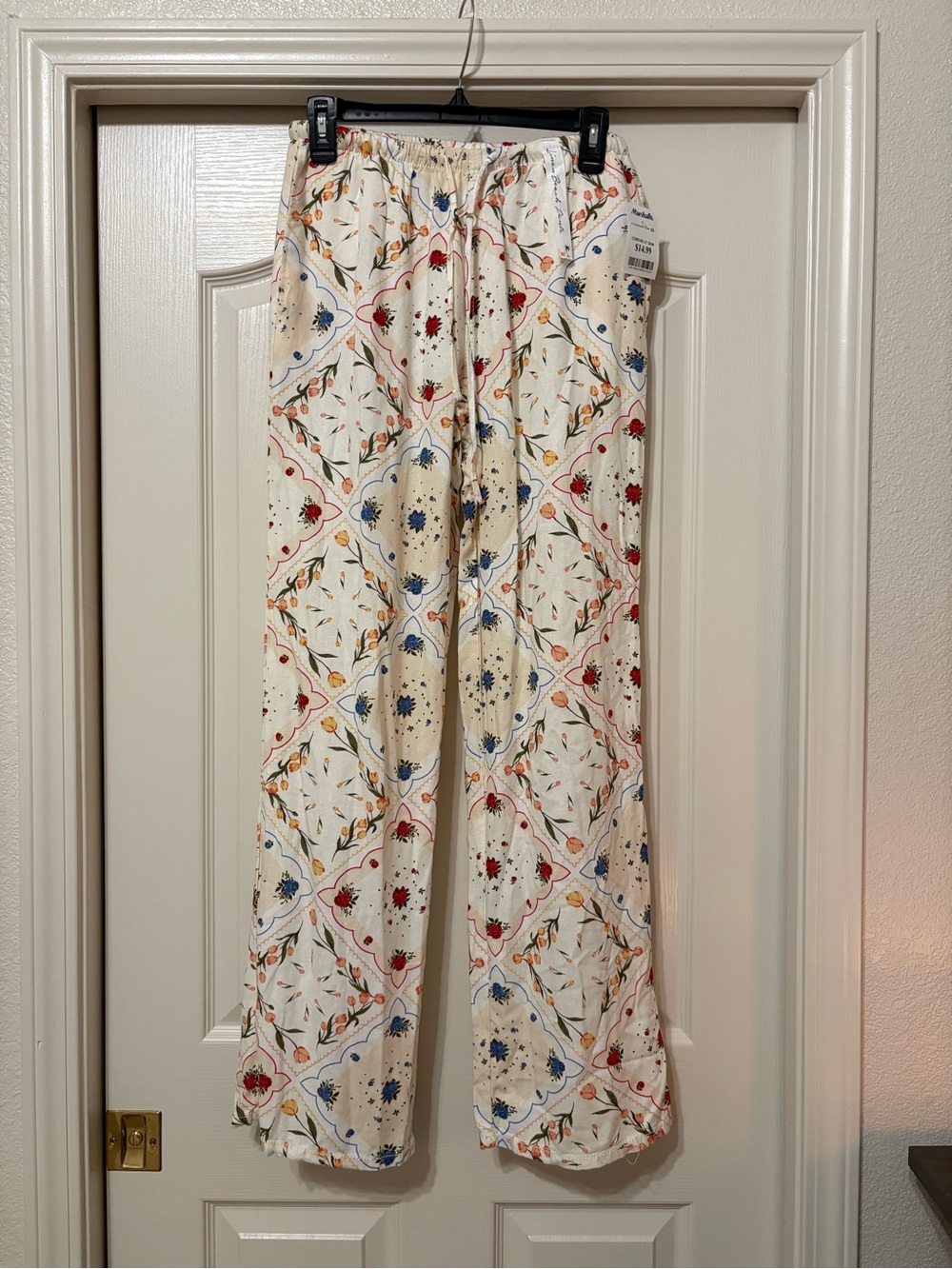 Cream Floral Wide Leg Pull-On Lounge Pants